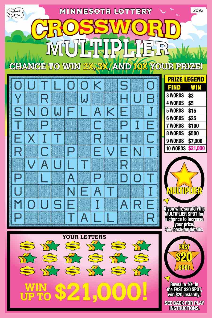 Crossword Multiplier scratchcard - game number #2092 - front