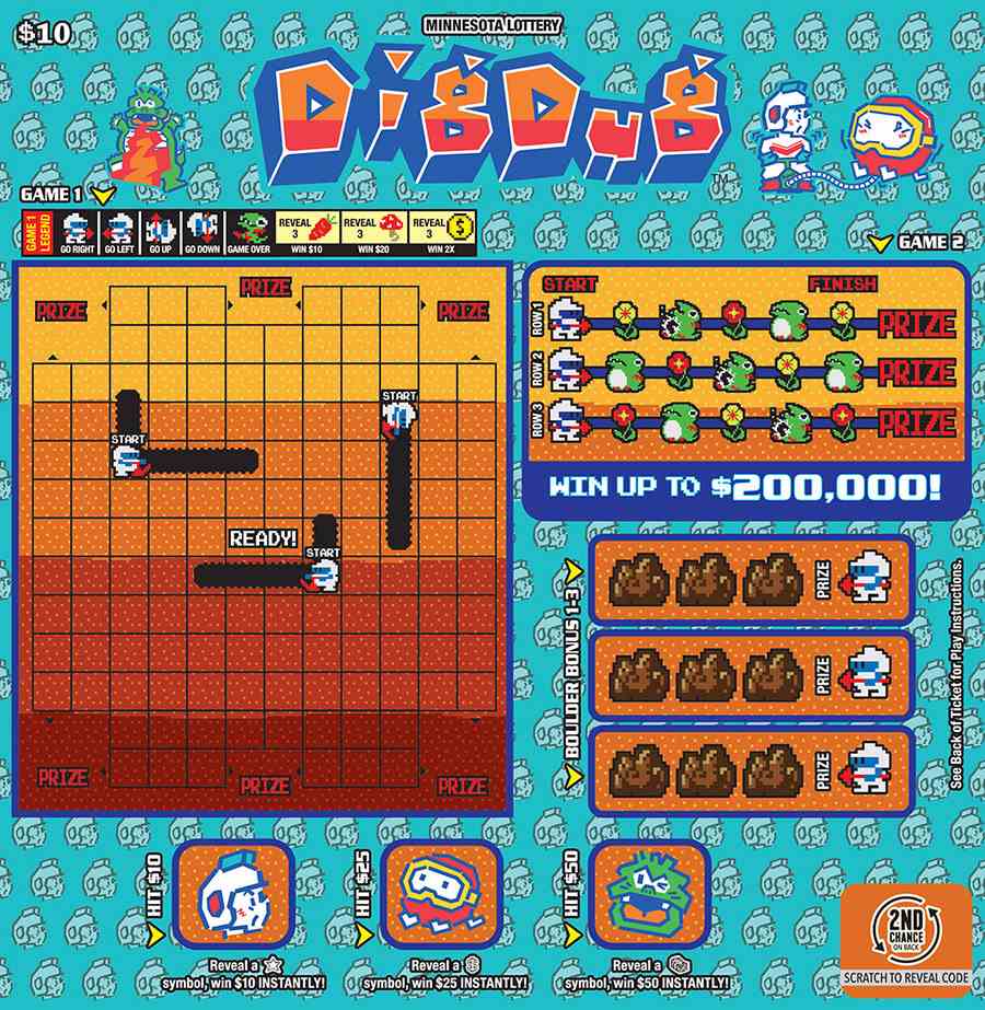 Dig Dug scratchcard - game number #1884 - front