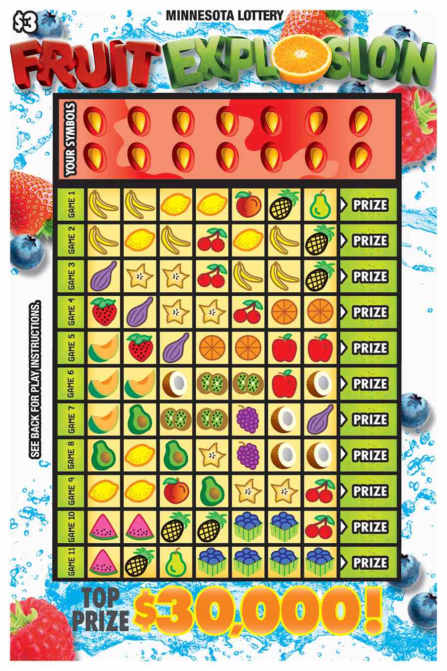 Fruit Explosion scratchcard - game number #1965 - front