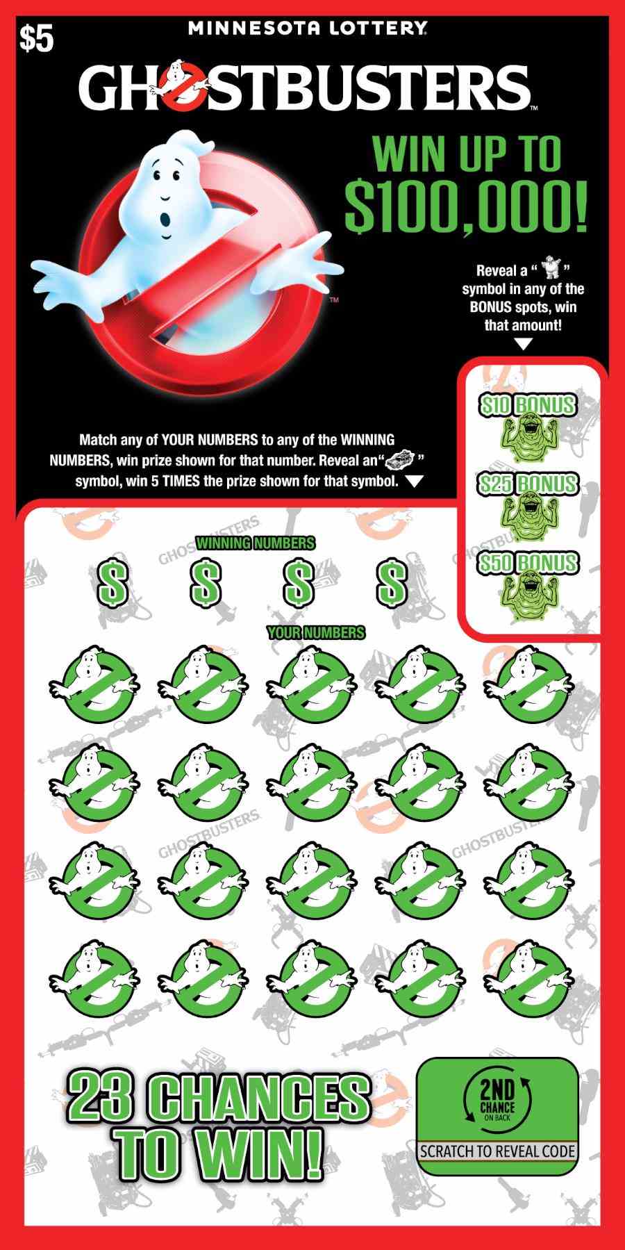 Ghostbusters scratchcard - game number #2100 - front