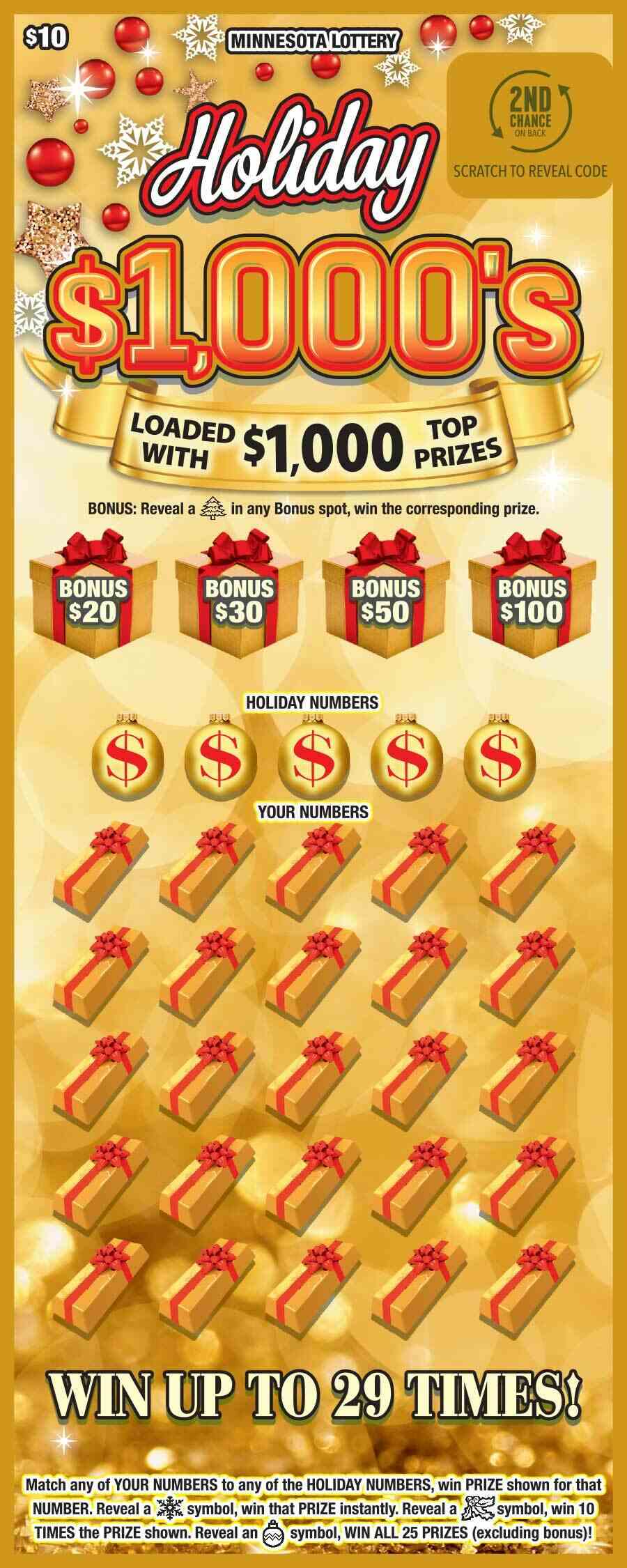 Holiday $1000's scratchcard - game number #1977 - front