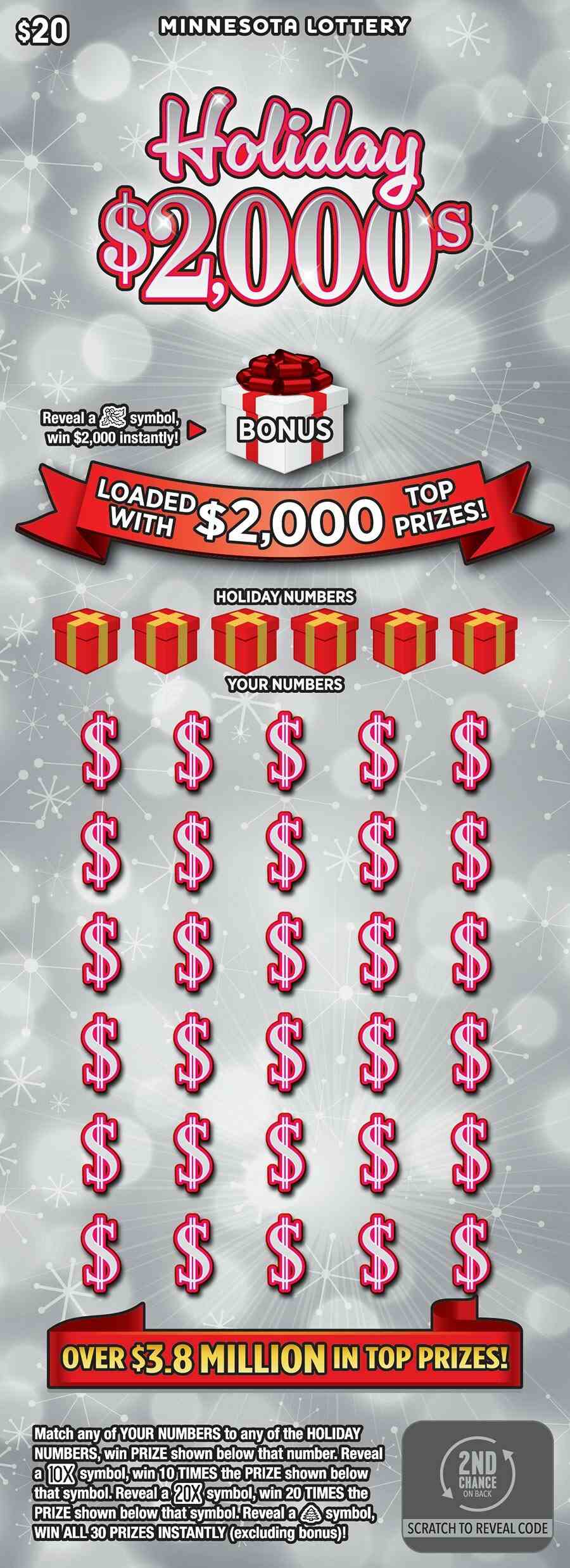 Holiday $2,000S scratchcard - game number #2020 - front