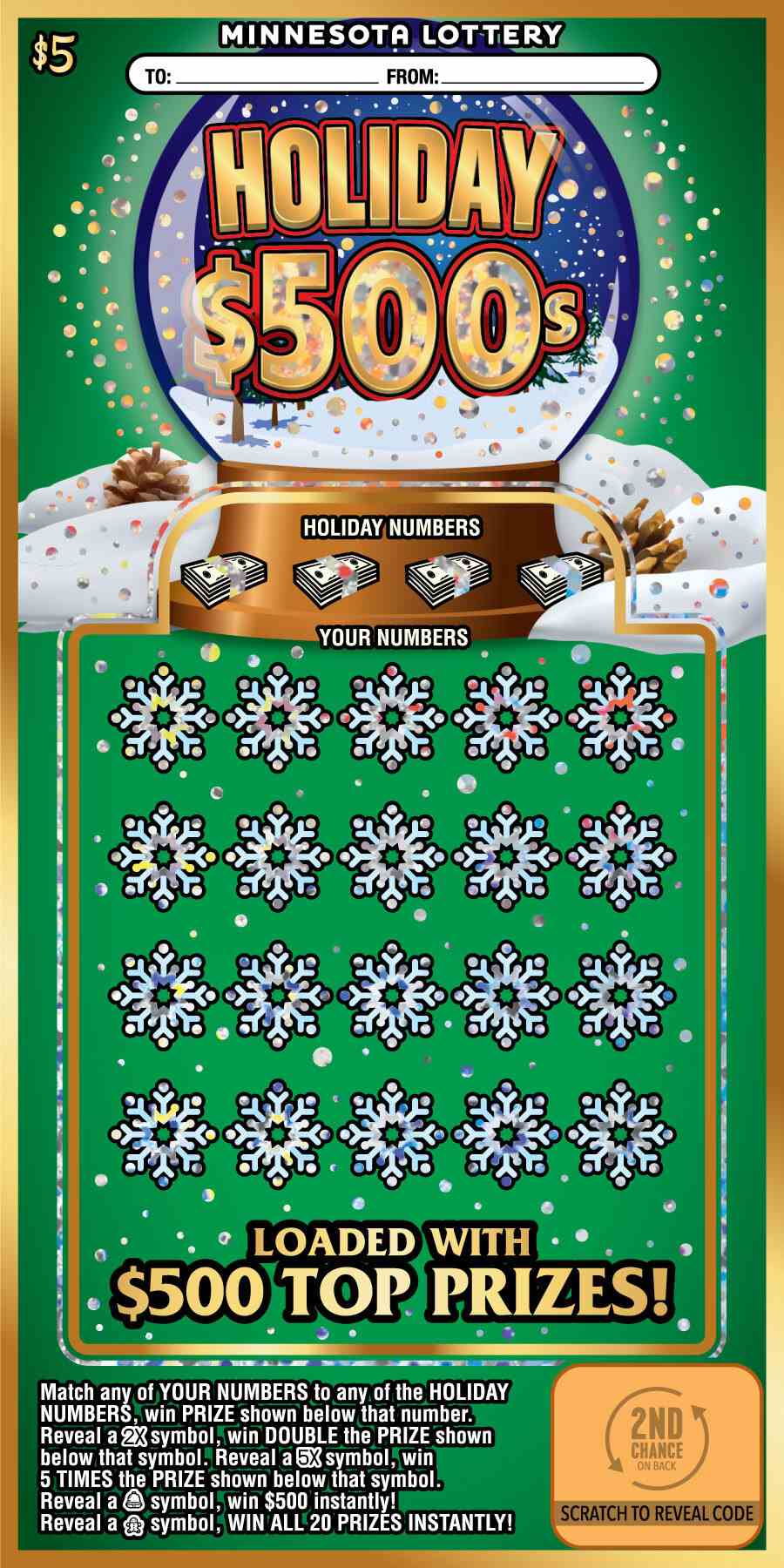 Holiday $500S scratchcard - game number #2065 - front