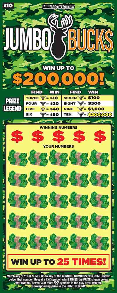 Jumbo Bucks scratchcard - game number #1923 - front