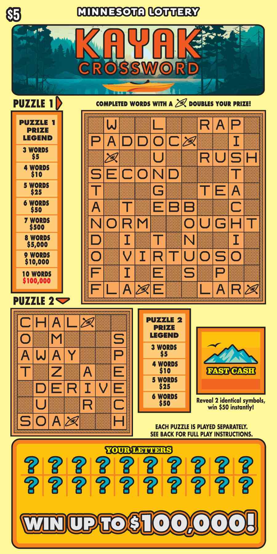 Kayak Crossword scratchcard - game number #2084 - front