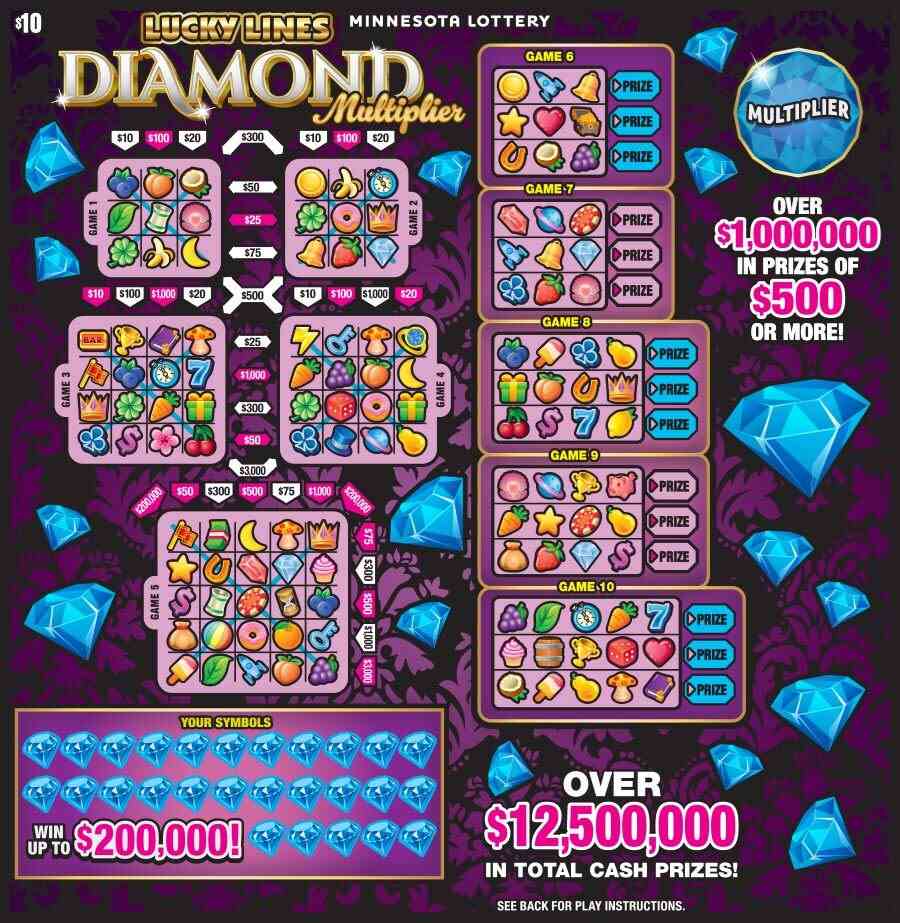 Lucky Lines Diamond Multiplier scratchcard - game number #2059 - front