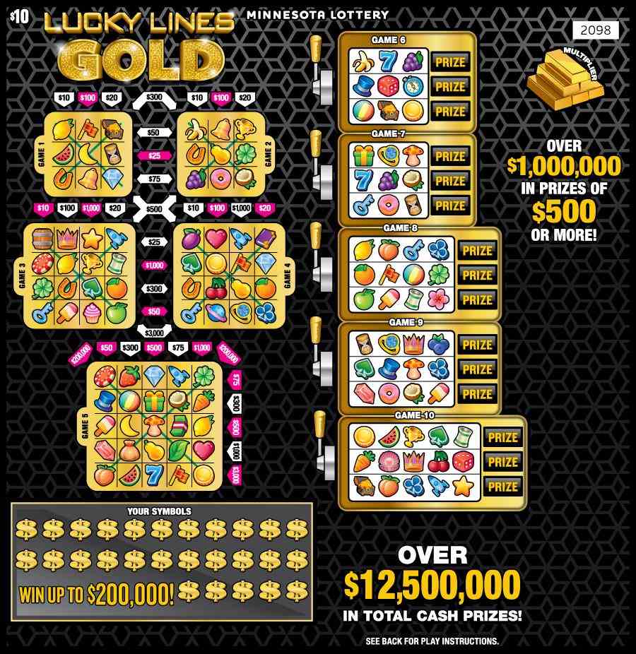 Lucky Lines Gold scratchcard - game number #2098 - front