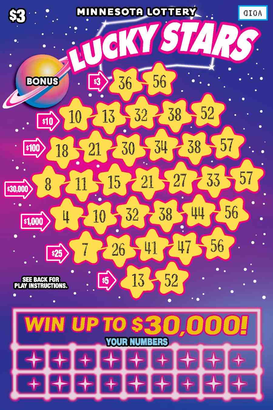 Lucky Stars scratchcard - game number #2087 - front