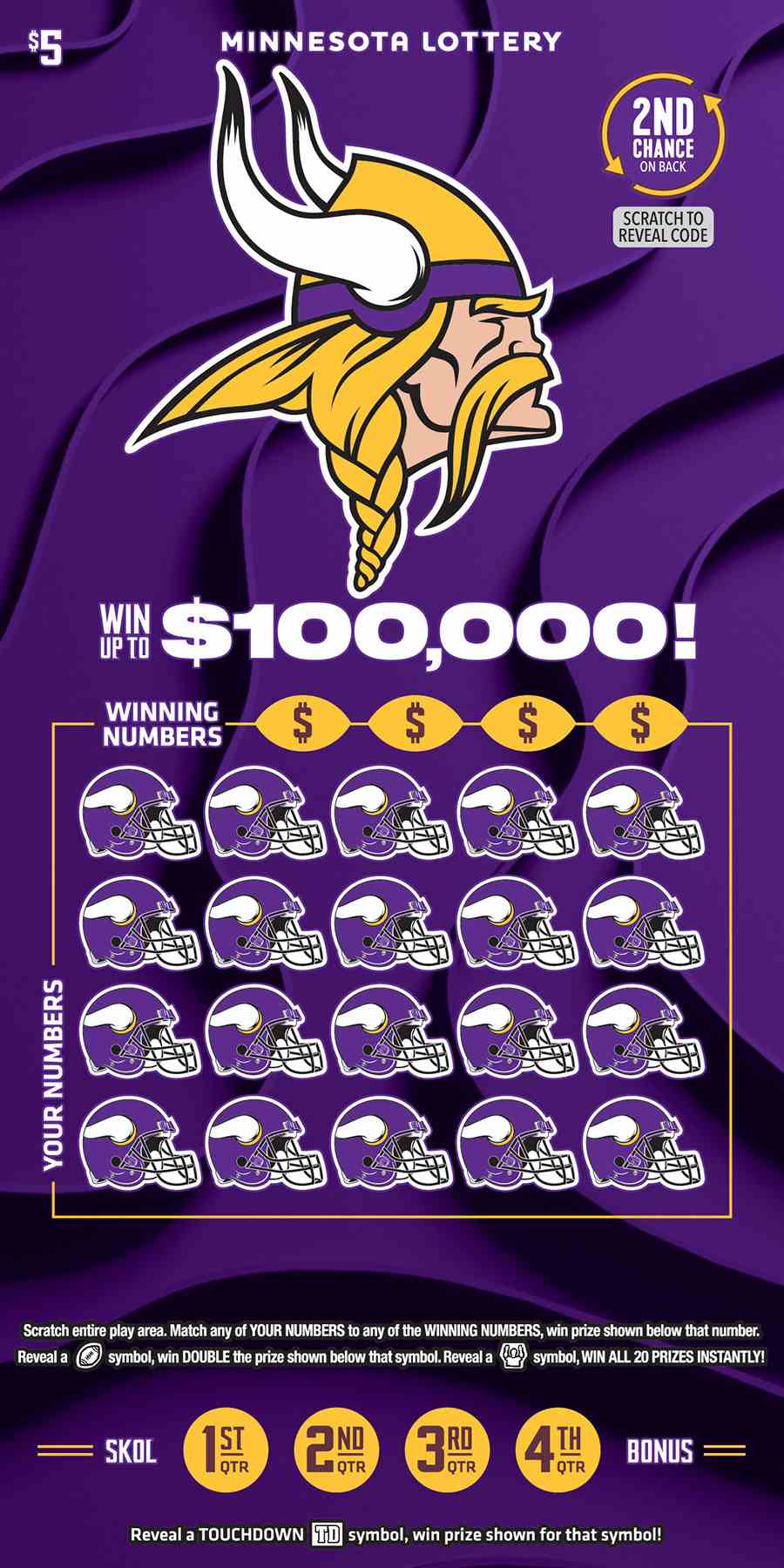 Minnesota Vikings scratchcard - game number #1962 - front