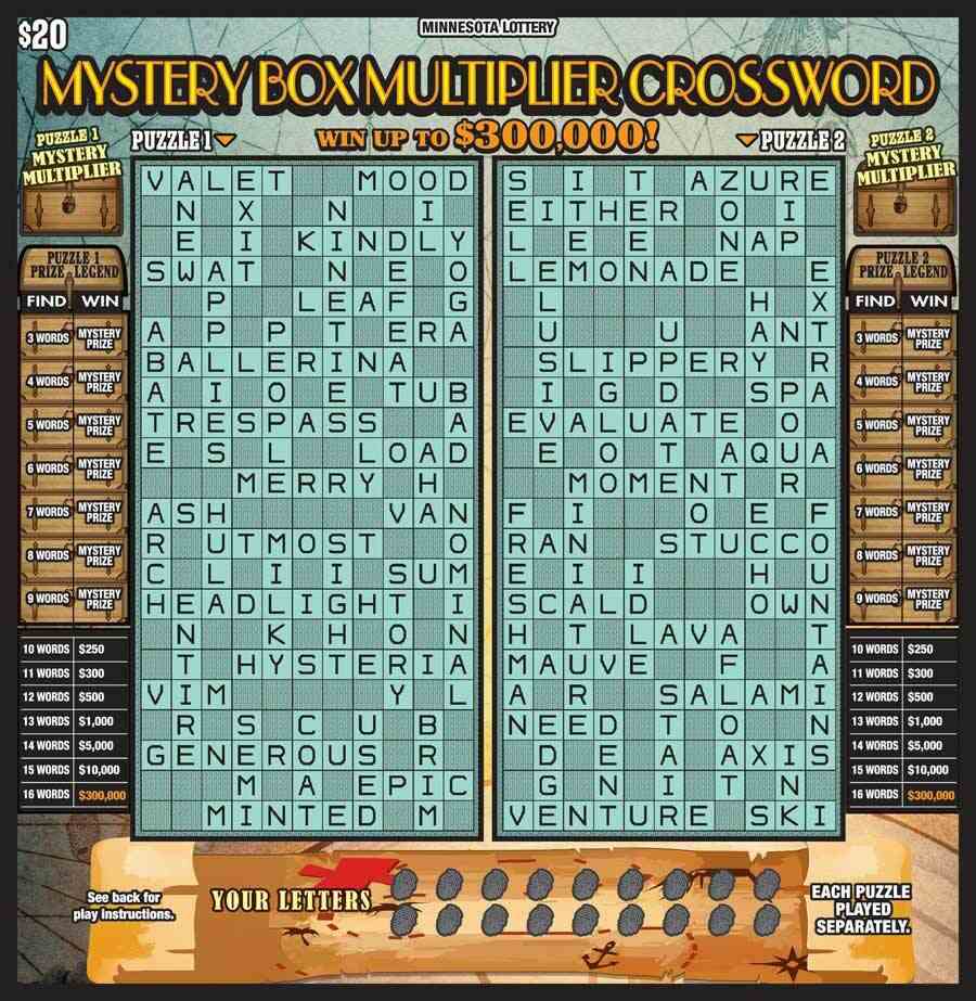 Mystery Box Multiplier Xword scratchcard - game number #1972 - front