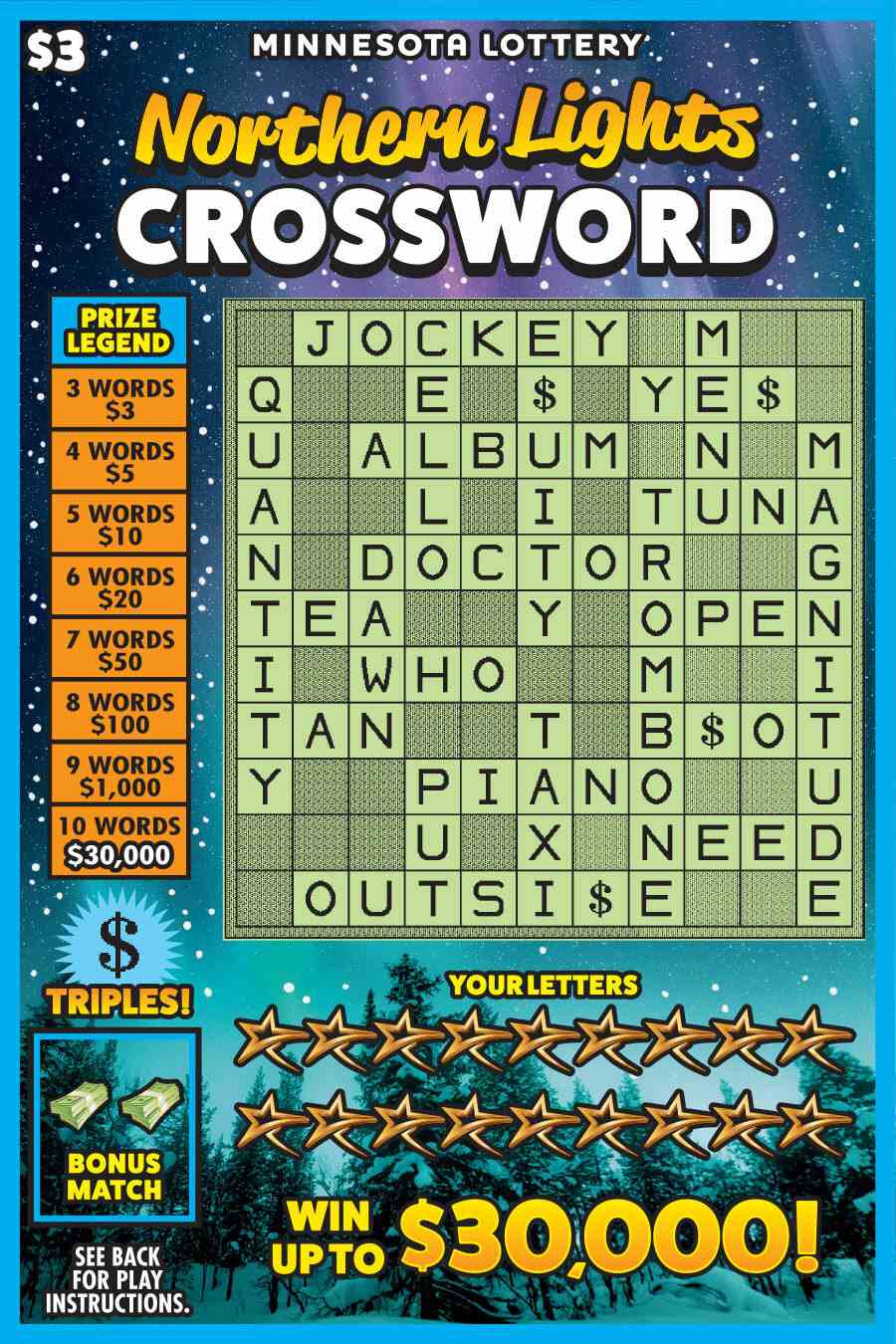 Northern Lights Crossword scratchcard - game number #2025 - front