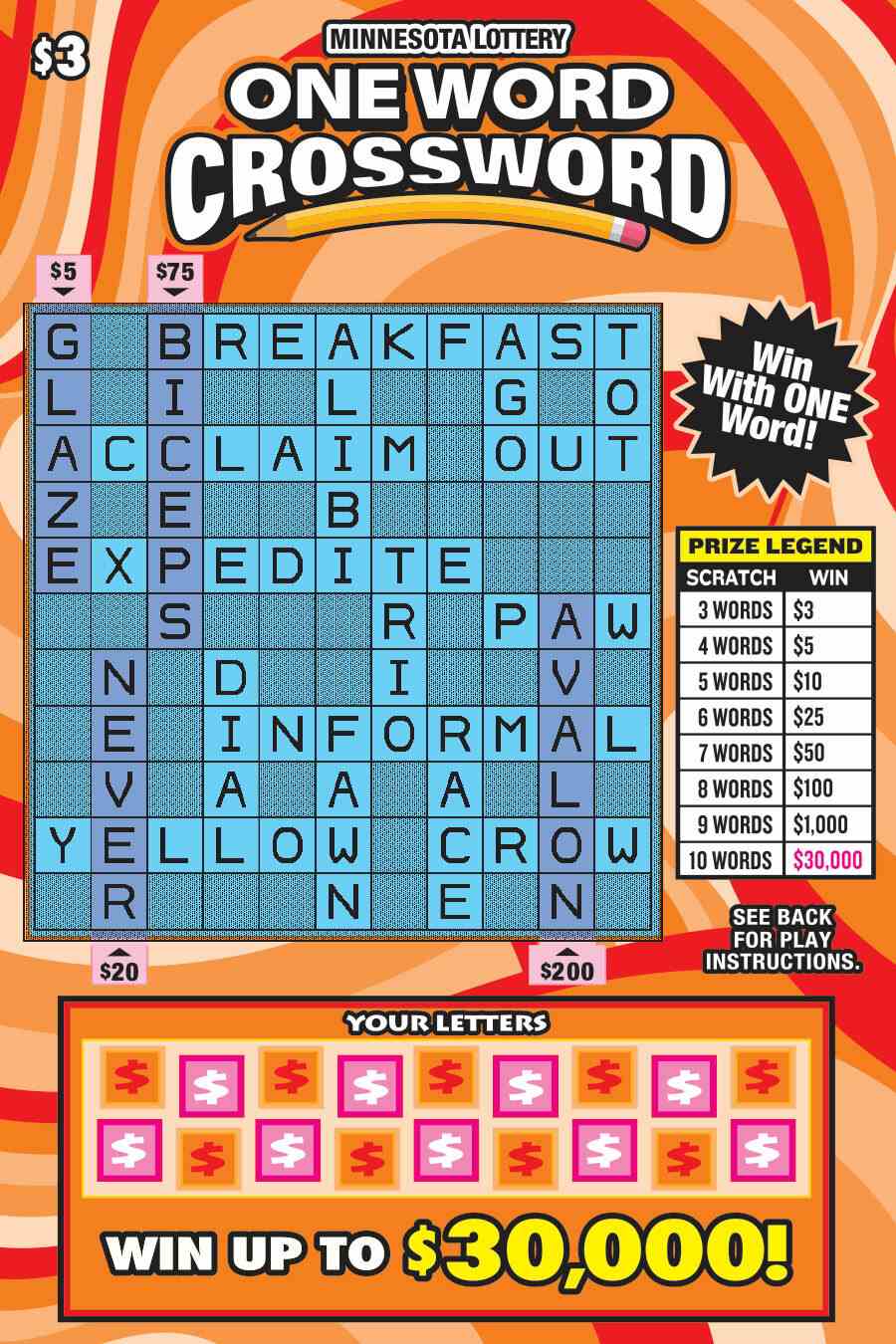 One Word Crossword scratchcard - game number #1968 - front