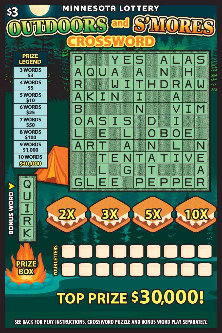 Outdoors And S'mores Crossword scratchcard - game number #2083 - front
