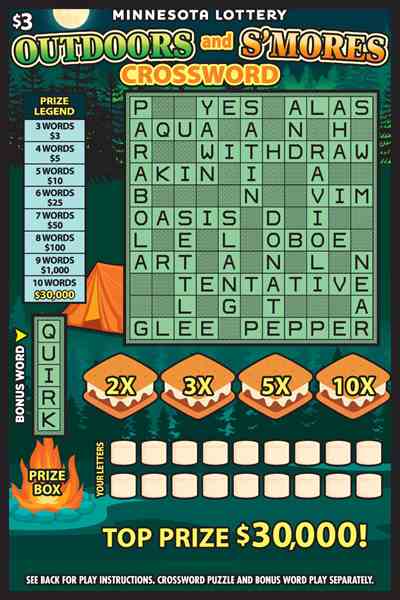 Outdoors And S'mores Crossword scratchcard - game number #2083 - front