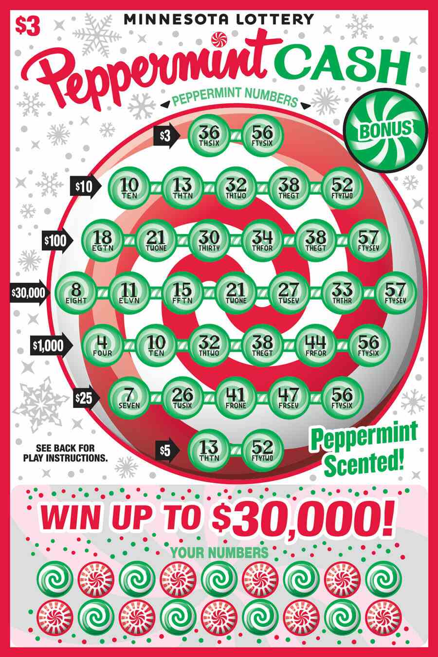 Peppermint Cash scratchcard - game number #2021 - front