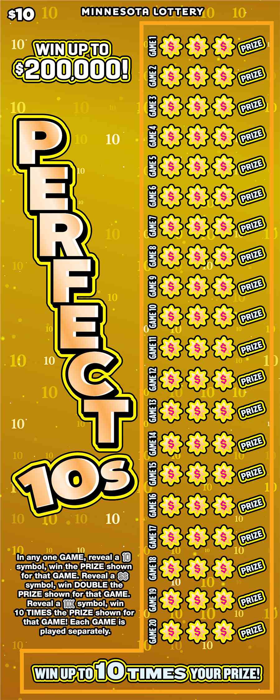Perfect 10S scratchcard - game number #2096 - front