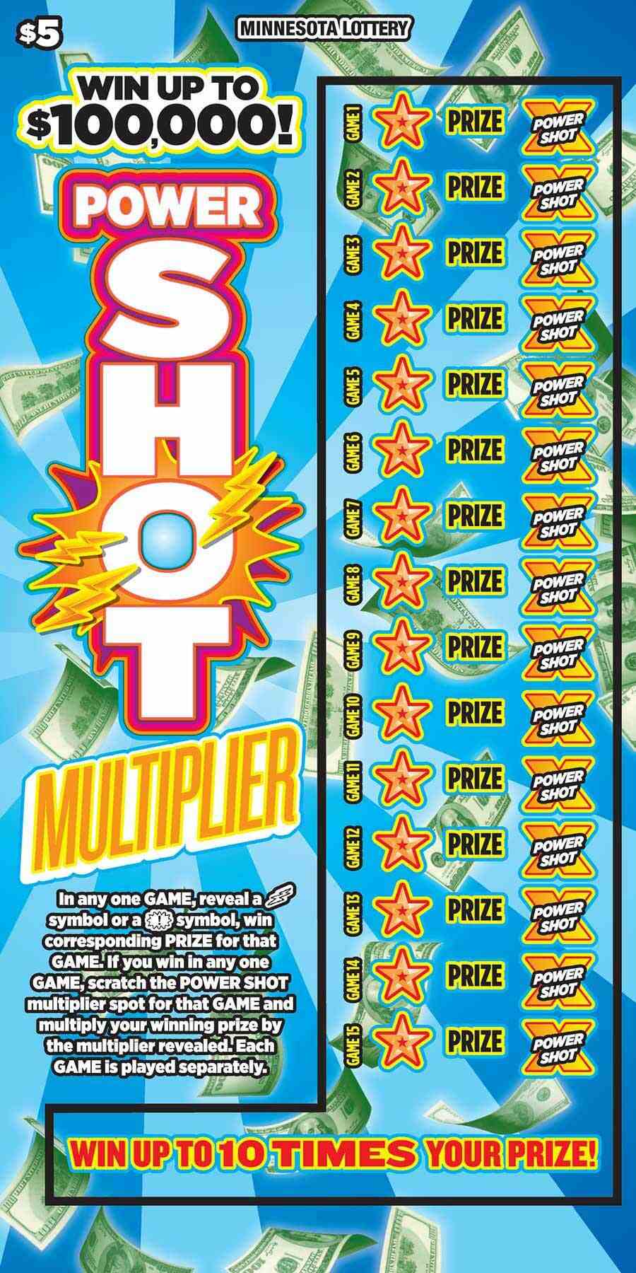 Power Shot Multiplier scratchcard - game number #1960 - front