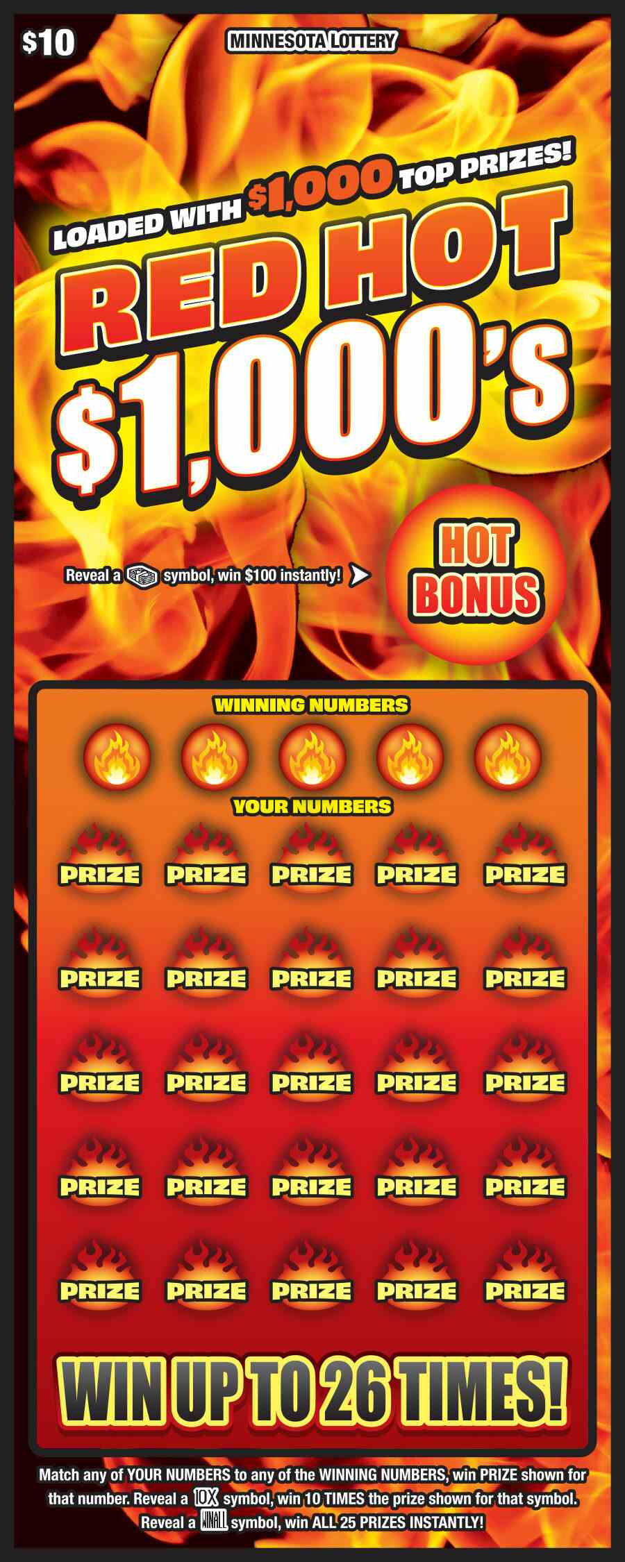 Red Hot $1,000's scratchcard - game number #1999 - front