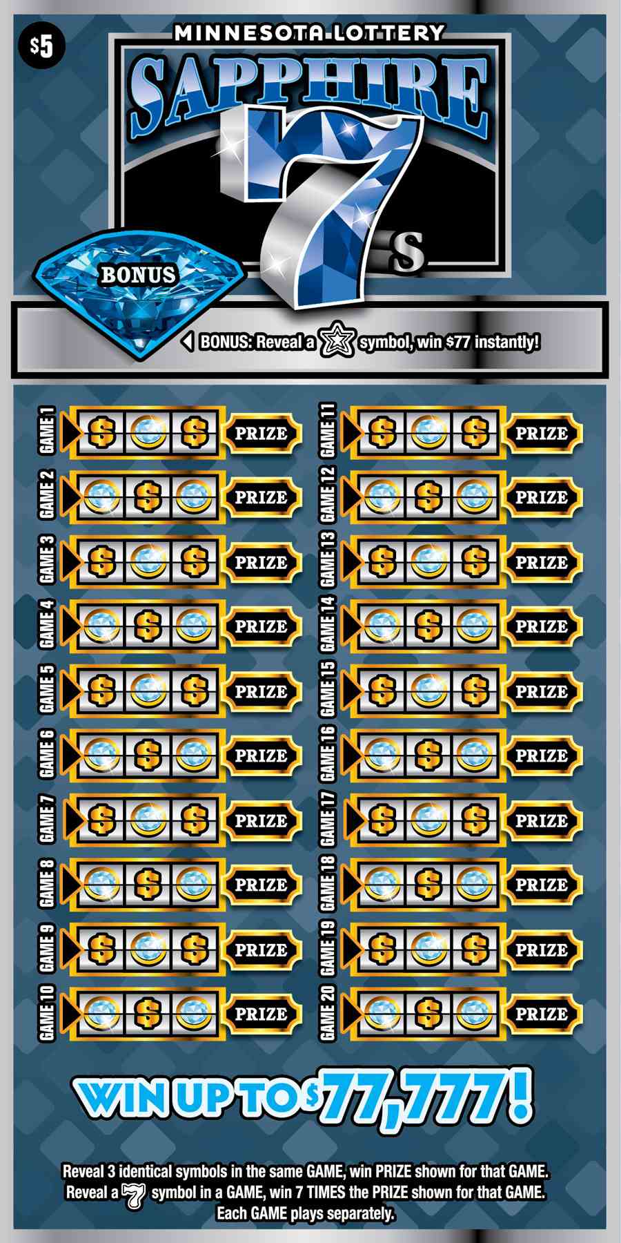 Sapphire 7S scratchcard - game number #2046 - front