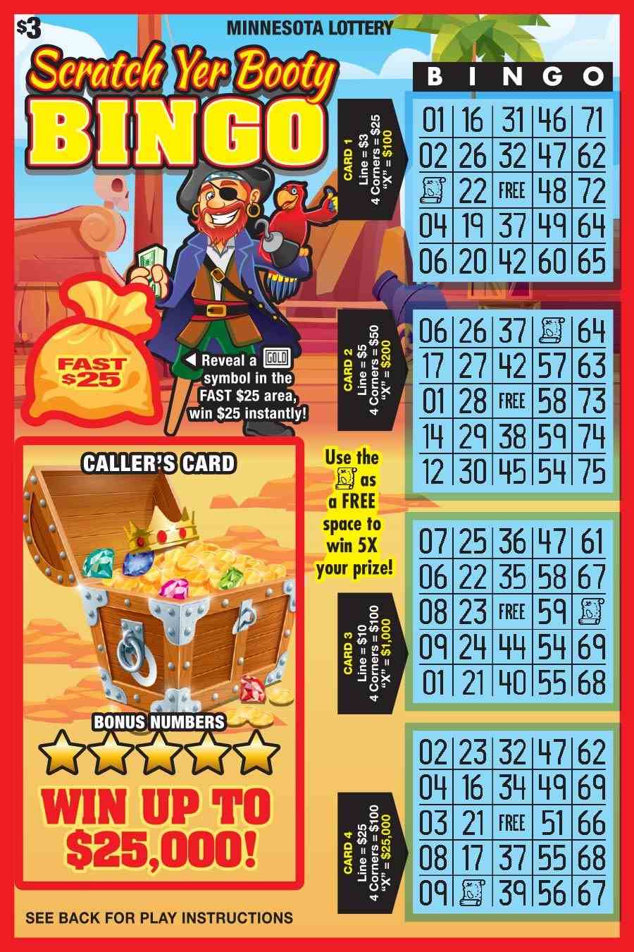 Scratch Yer Booty Bingo scratchcard - game number #1909 - front