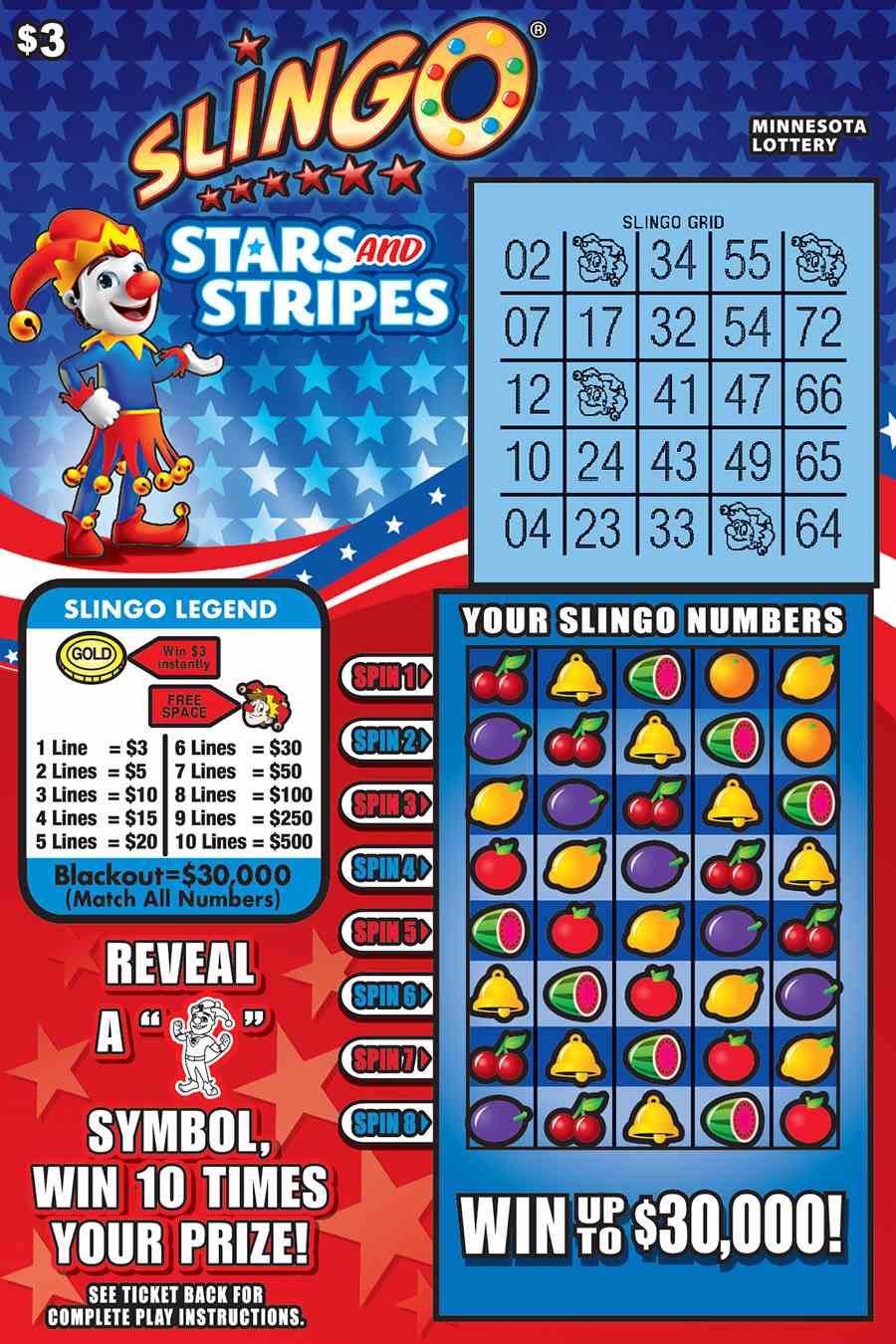 Slingo® Stars & Stripes scratchcard - game number #2007 - front