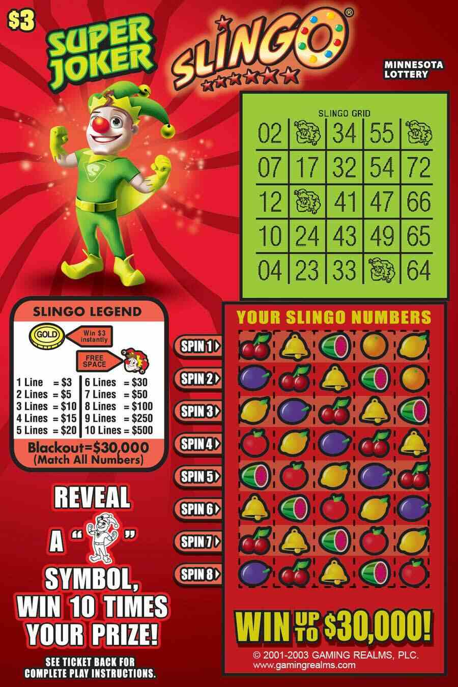 Super Joker Slingo scratchcard - game number #1971 - front