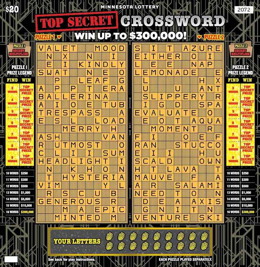 Top Secret Crossword scratchcard - game number #2072 - front