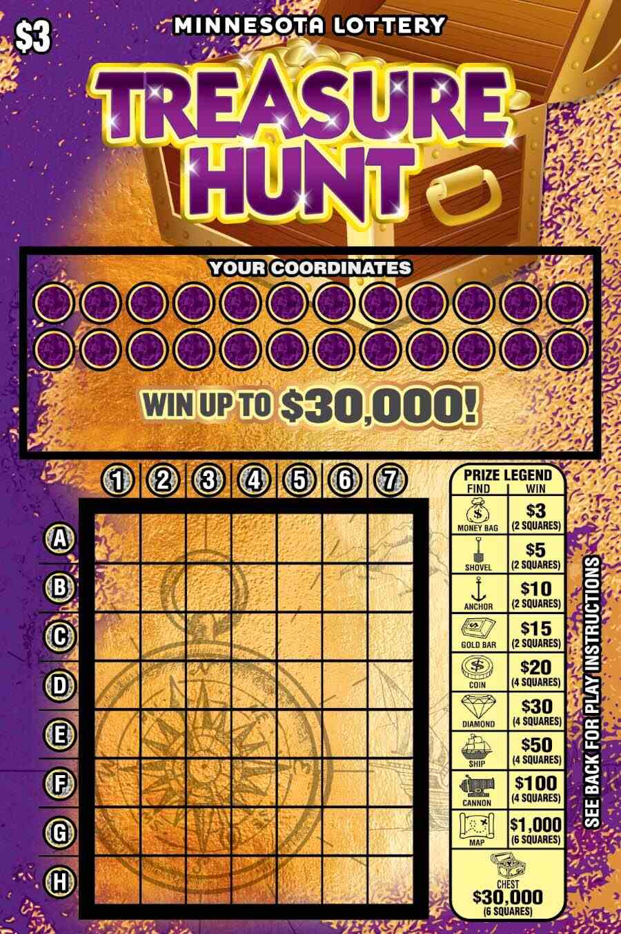 Treasure Hunt scratchcard - game number #2104 - front