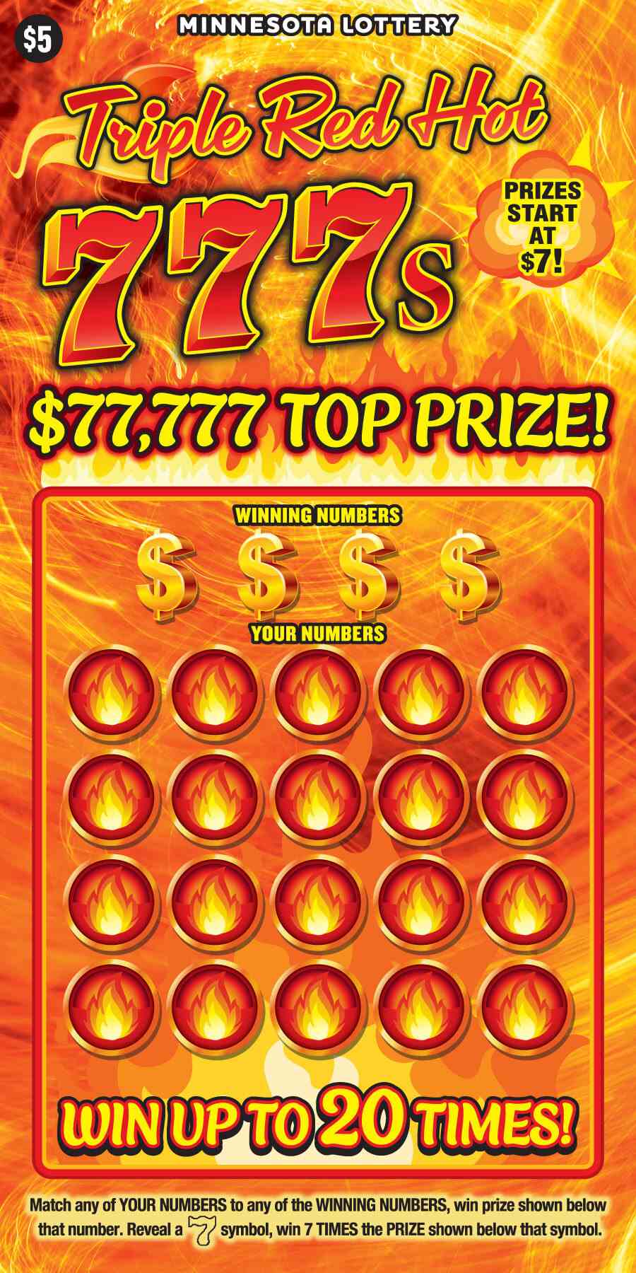 Triple Red Hot 777S scratchcard - game number #2076 - front