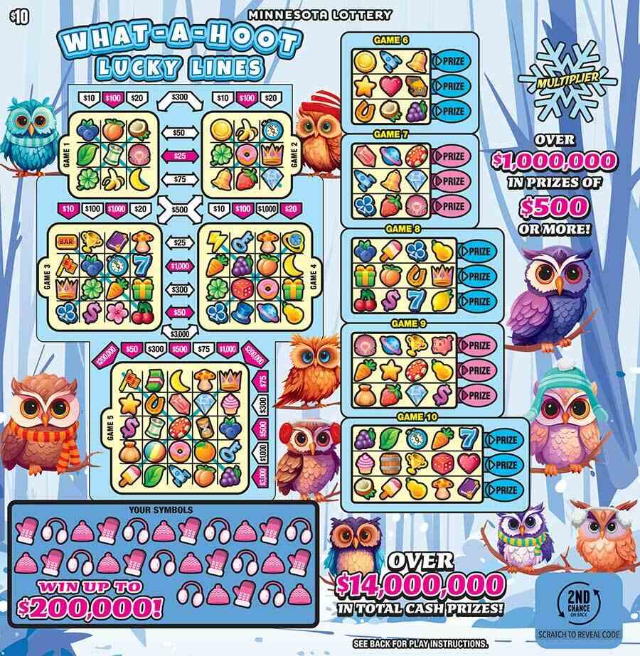 What-A-Hoot Lucky Lines scratchcard - game number #2031 - front