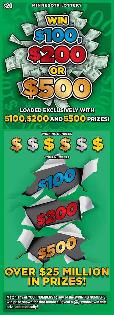 Win $100, $200 Or $500 scratchcard - game number #2095 - front