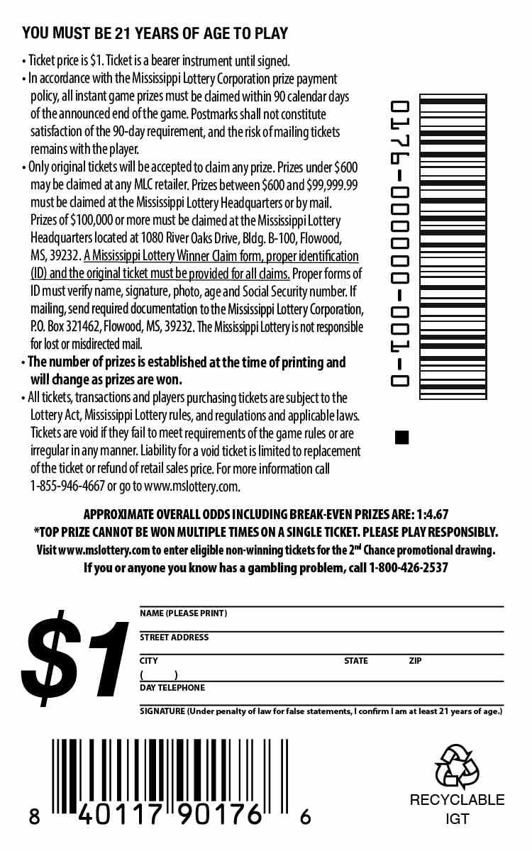 1 Lottery Ticket scratchcard - game number #176 - back