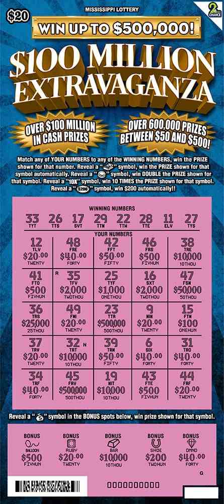 100 Million Extravaganza scratchcard - game number #58 - front-scratched