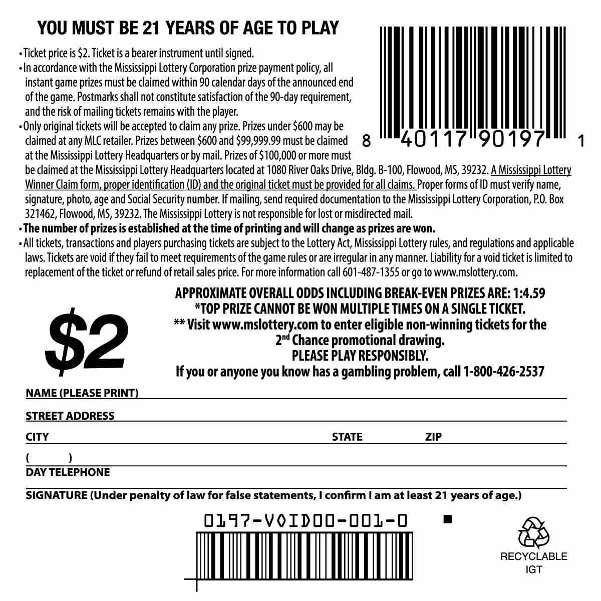 10X The Money scratchcard - game number #197 - back