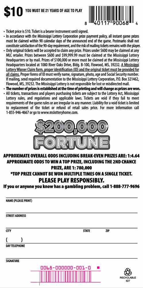 200000 Fortune 2 scratchcard - game number #68 - back