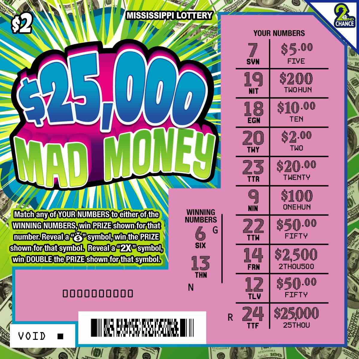 25000 Mad Money scratchcard - game number #211 - front-scratched