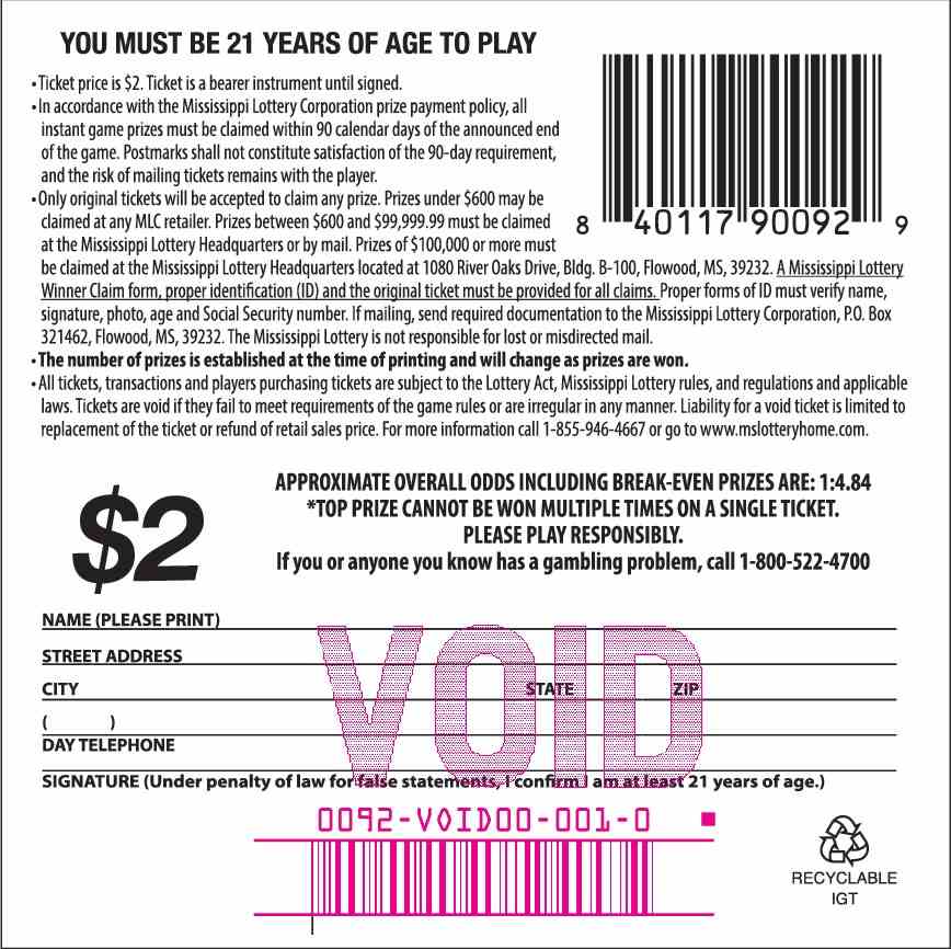 25000 Spectacular scratchcard - game number #92 - back