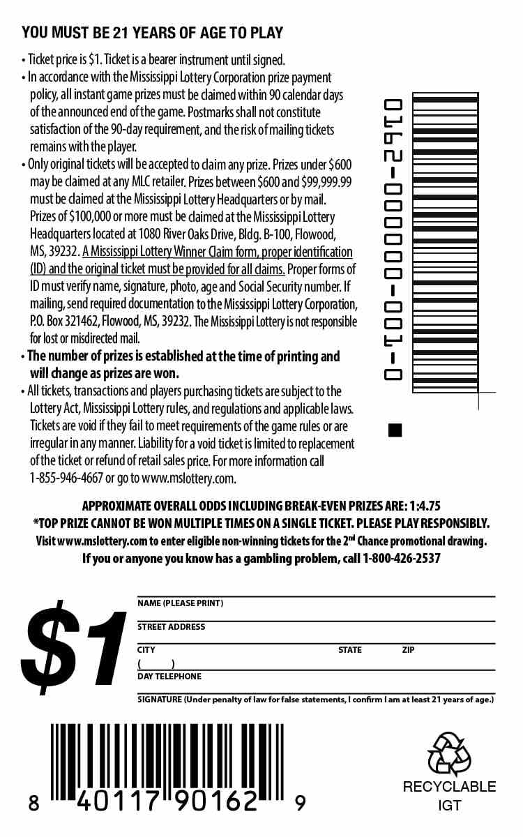 3 Times Lucky 3 scratchcard - game number #162 - back