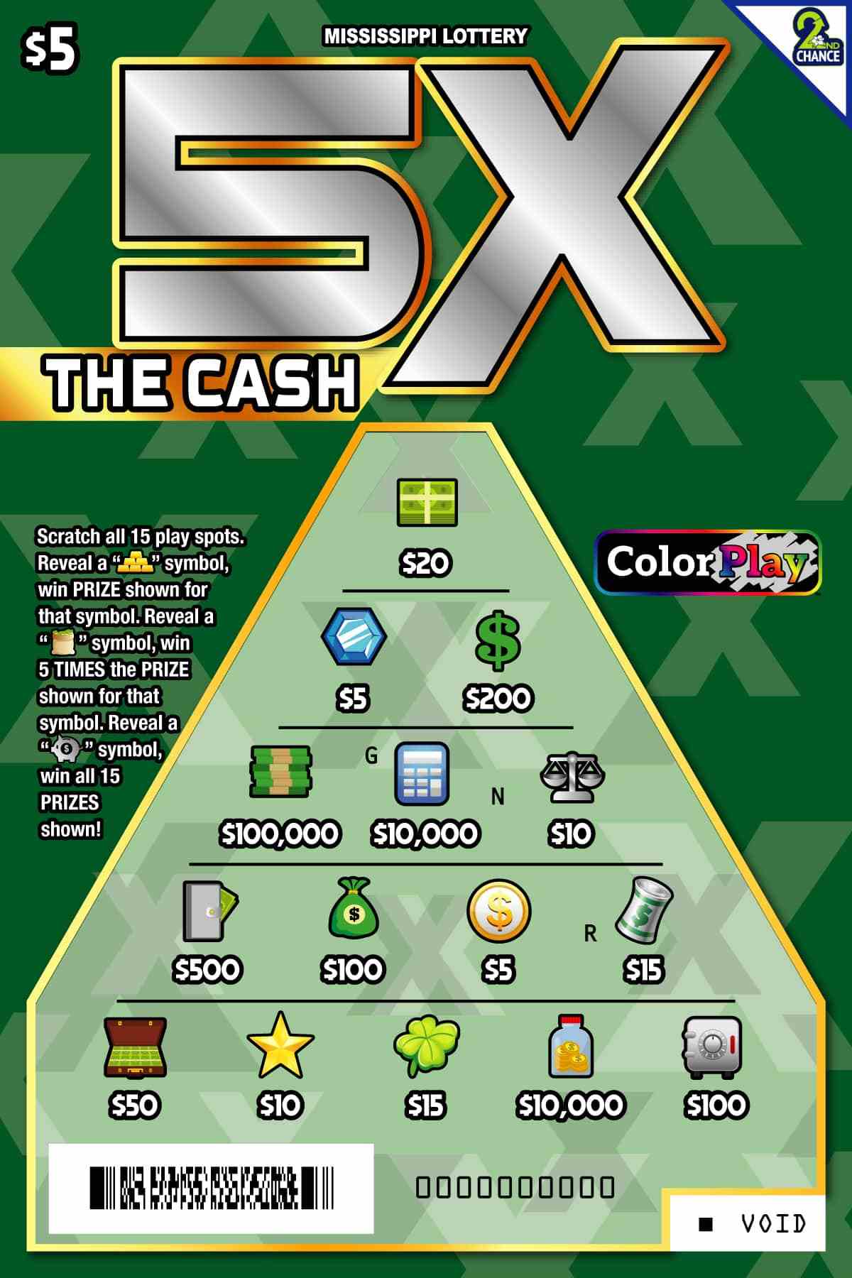 5X The Cash 2 scratchcard - game number #188 - front-scratched