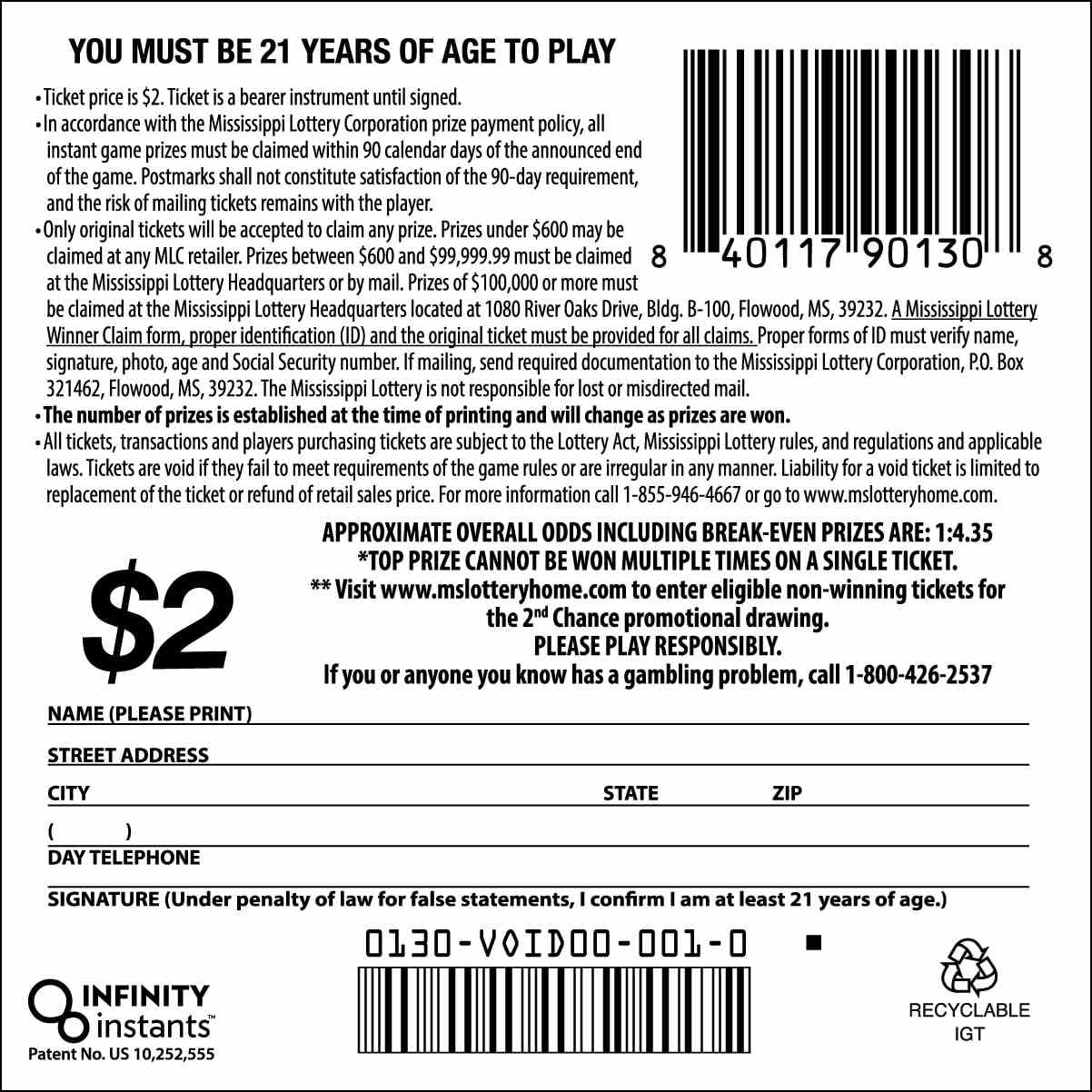 Aces High scratchcard - game number #130 - back