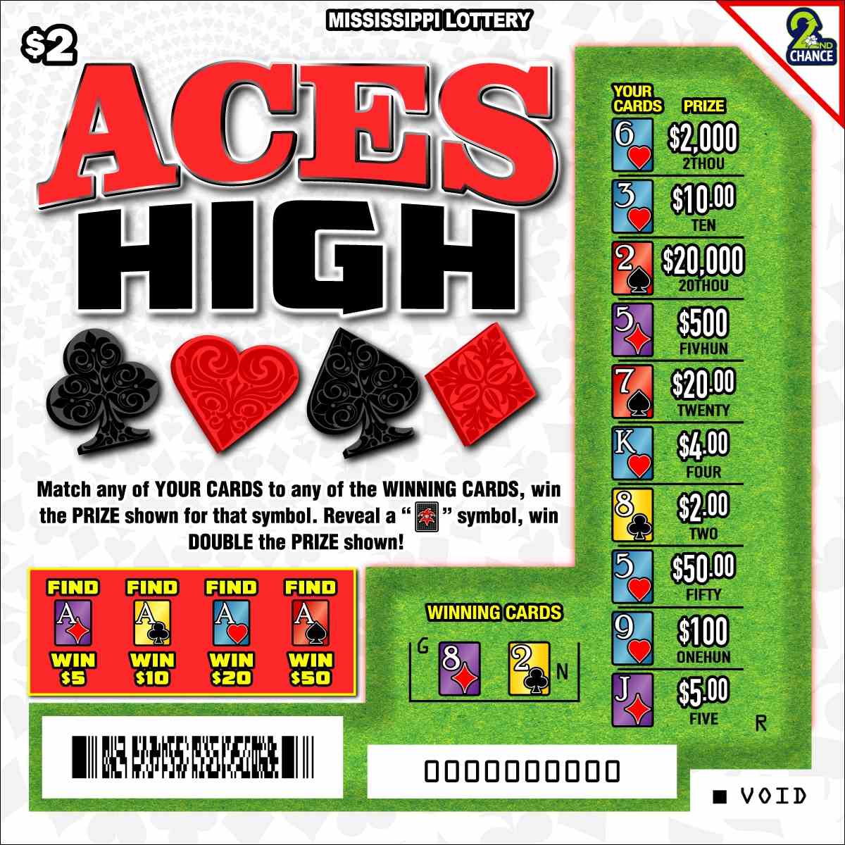 Aces High scratchcard - game number #130 - front-scratched