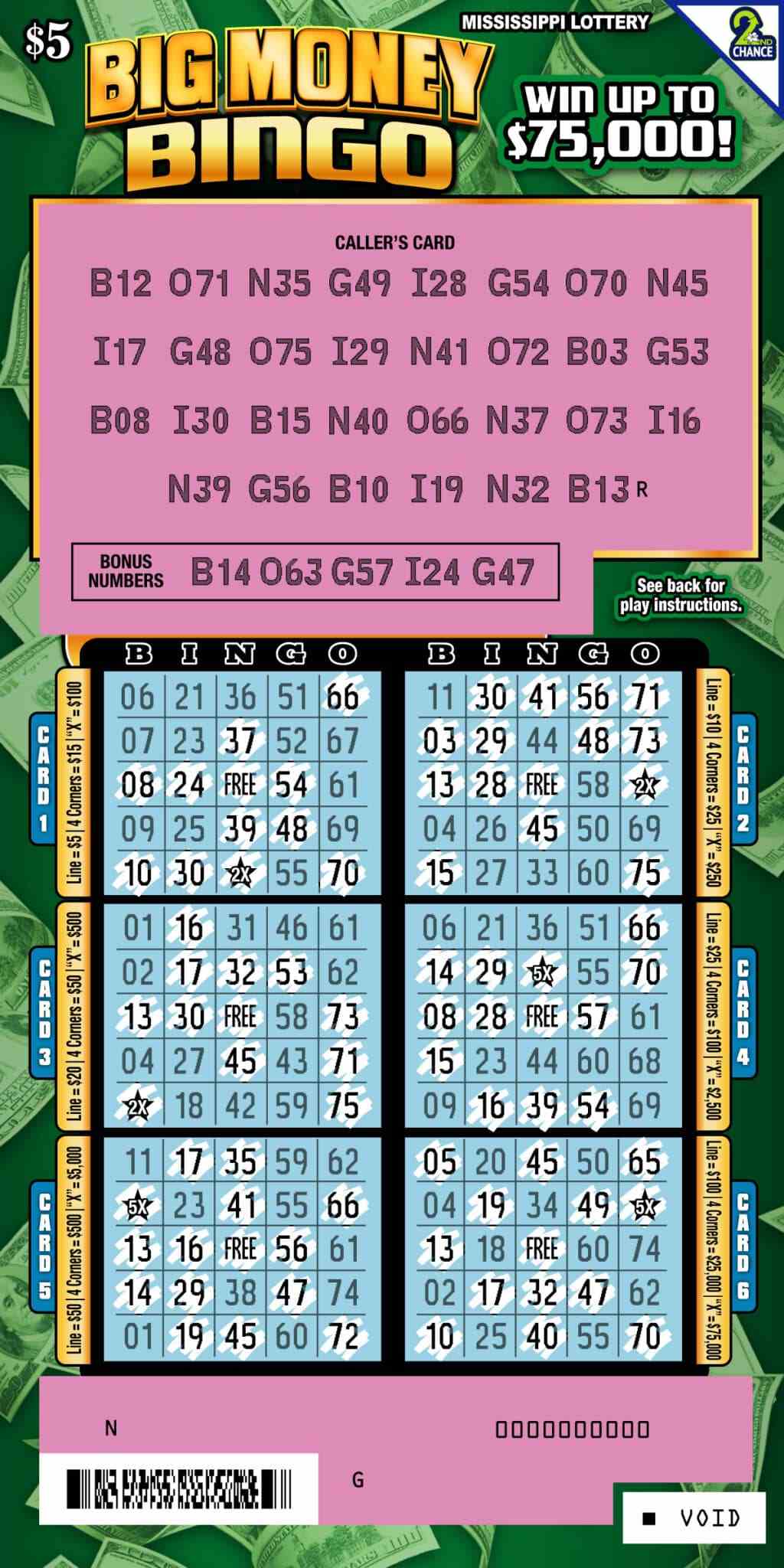 Big Money Bingo scratchcard - game number #177 - front-scratched