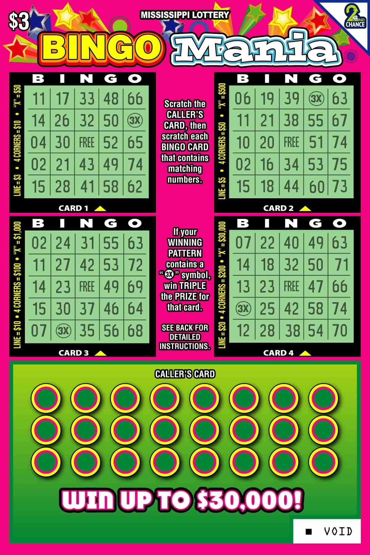 Bingo Mania scratchcard - game number #167 - front-scratched