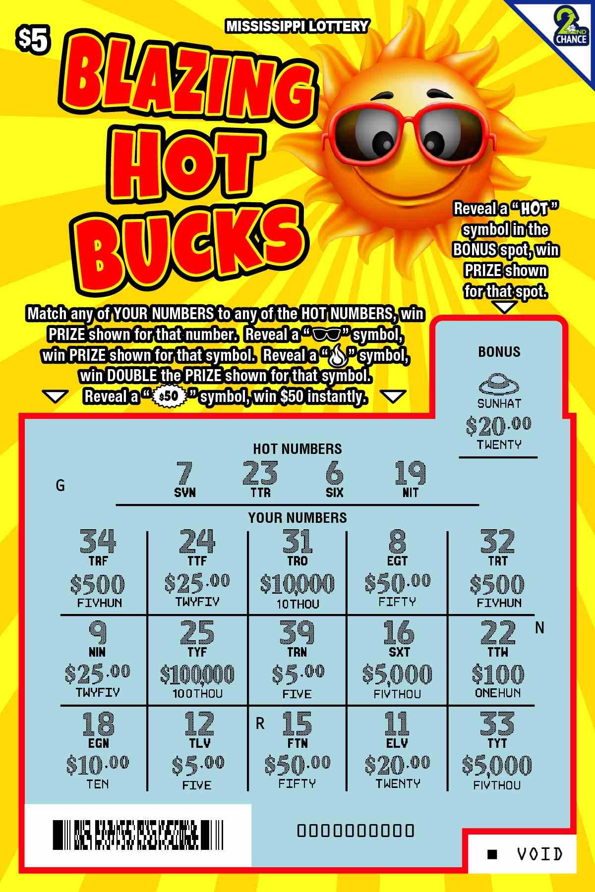 Blazing Hot Bucks scratchcard - game number #206 - front-scratched