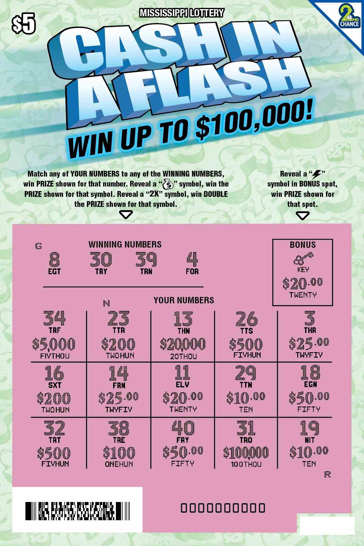 Cash In A Flash scratchcard - game number #131 - front-scratched