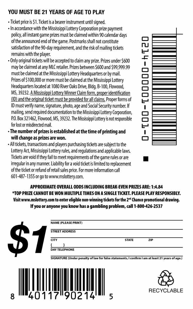 Cash On The Spot scratchcard - game number #214 - back