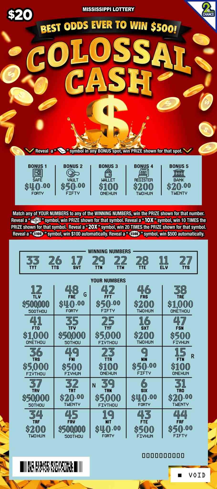Colossal Cash scratchcard - game number #196 - front-scratched