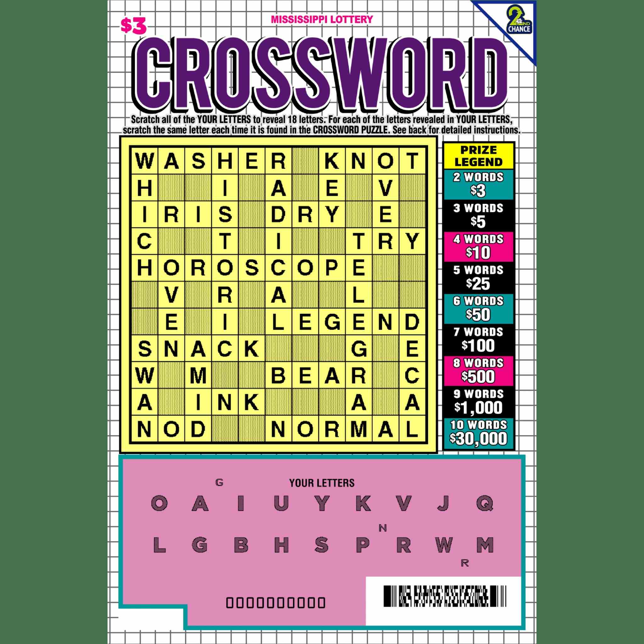 Crossword 5 scratchcard - game number #86 - back