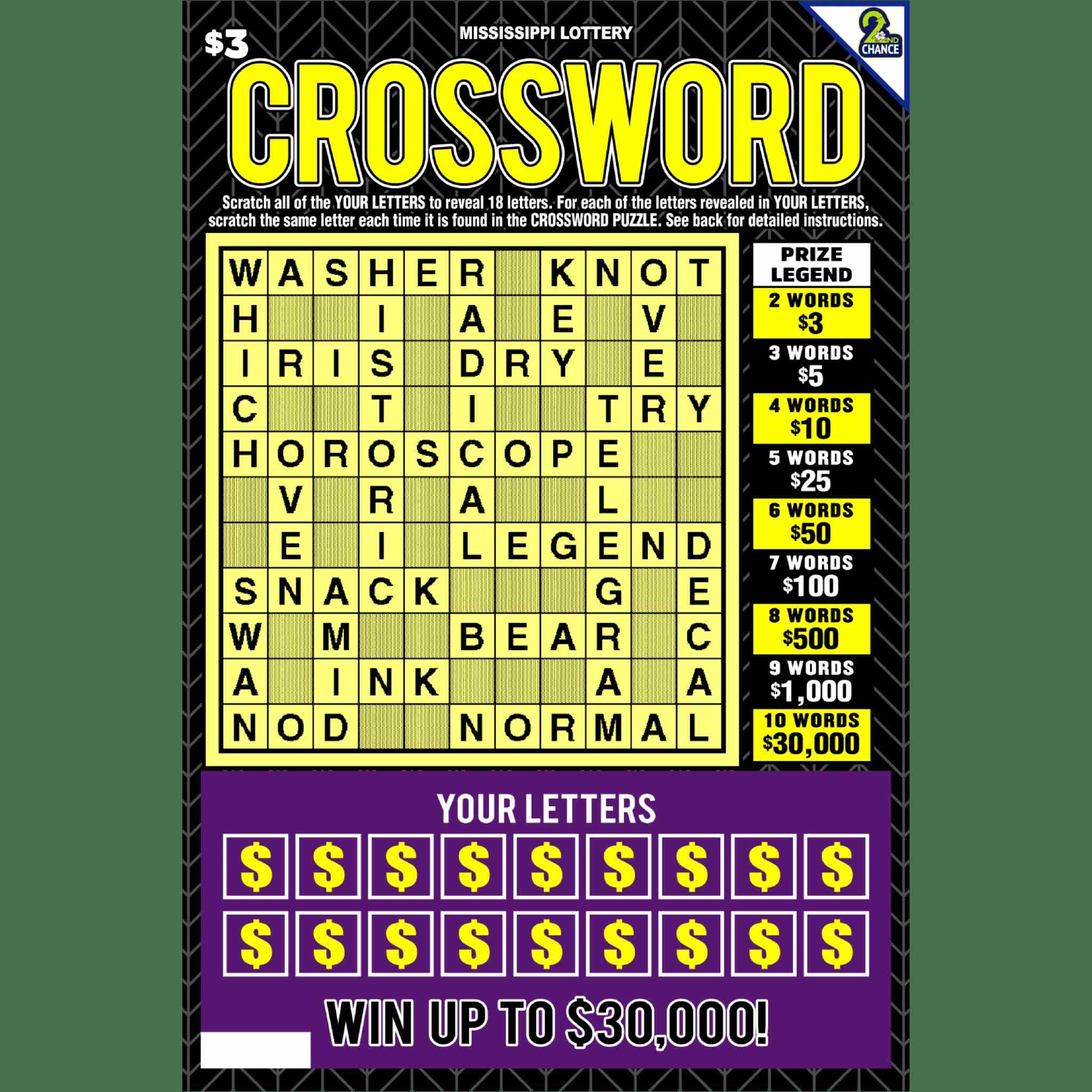 Crossword 5 scratchcard - game number #86 - front-scratched
