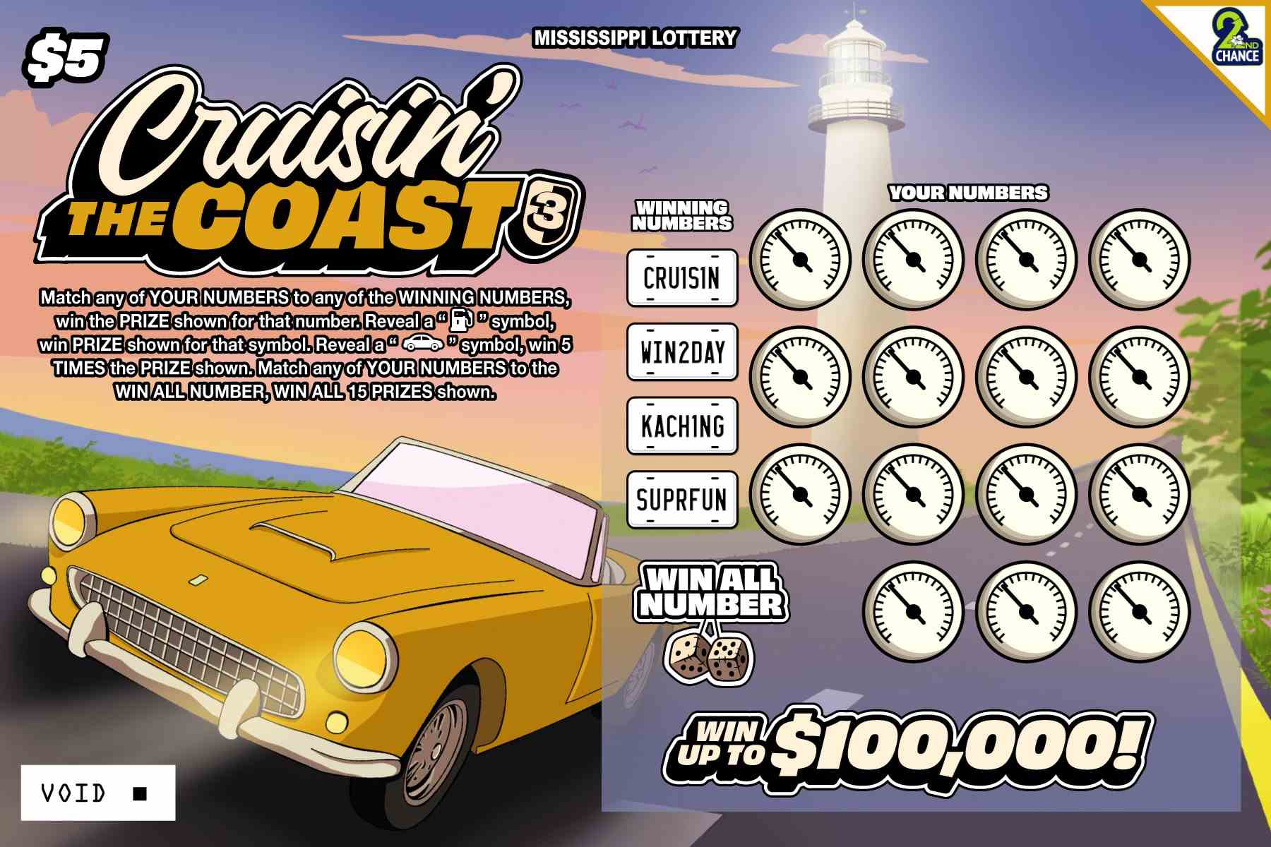 Cruisin The Coast 2 scratchcard - game number #180 - back
